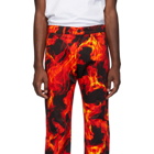 MSGM Black and Red Flame Print Jeans