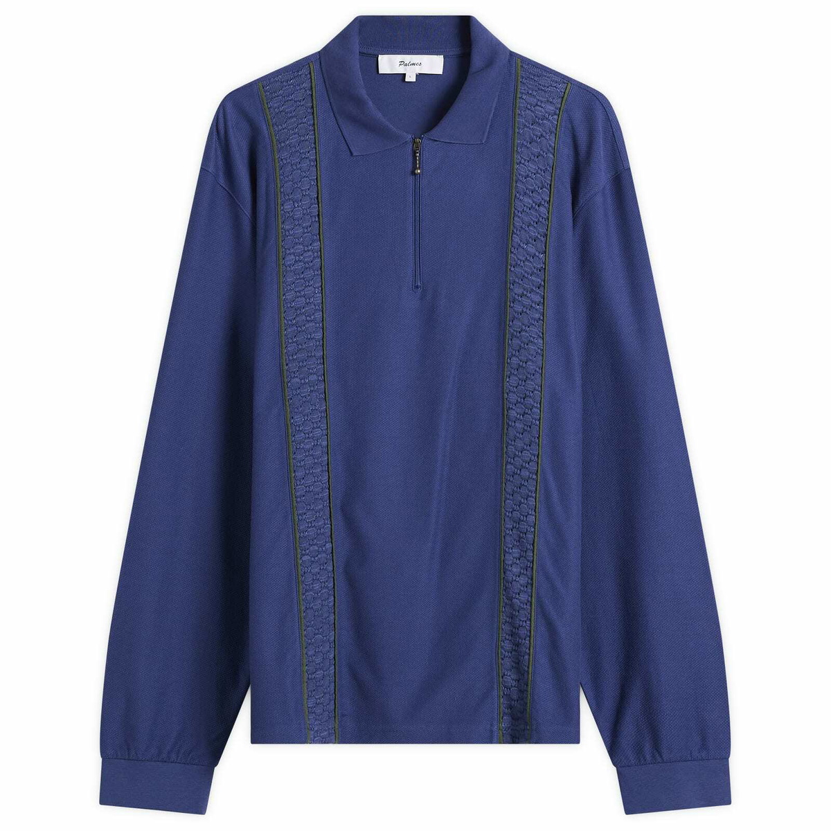 Palmes Men's Lace Long Sleeve Zip Polo in Blue