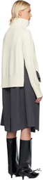 sacai Off-White Stripe Doeskin & Wool Knit Midi Dress