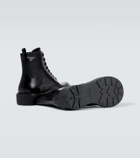 Prada Logo brushed leather combat boots