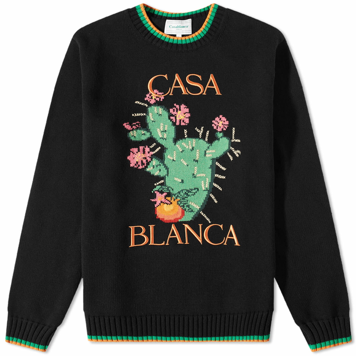 Casablanca Men's Cactus Intarsia Crew Knit in Black Casablanca