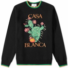 Casablanca Men's Cactus Intarsia Crew Knit in Black