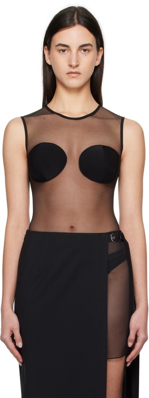 Photo: Nensi Dojaka Black Padded Bra Sleeveless Sheer Bodysuit