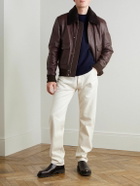 Mr P. - Shearling-Trimmed Full-Grain Leather Blouson Jacket - Purple
