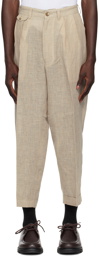 BEAMS PLUS Off-White 2 Pleats Tapered Trousers