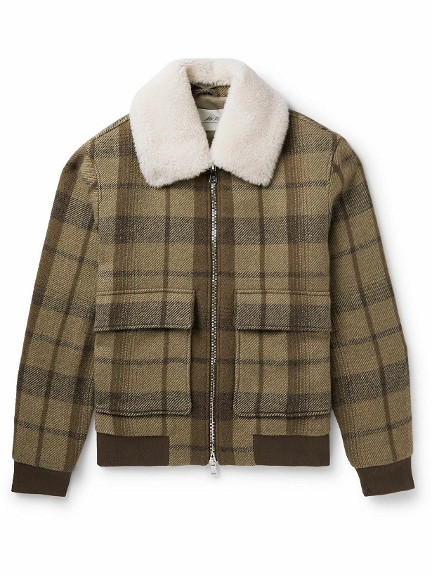 Photo: Mr P. - Checked Shearling-Trimmed Virgin Wool Blouson Jacket - Brown