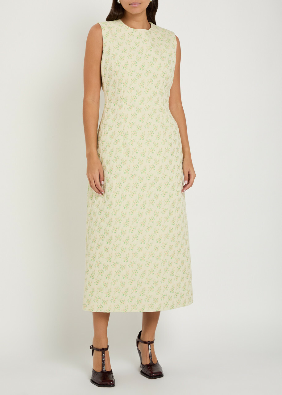 Simone Rocha Bustle Contour Floral Cotton-blend Midi Dress Green