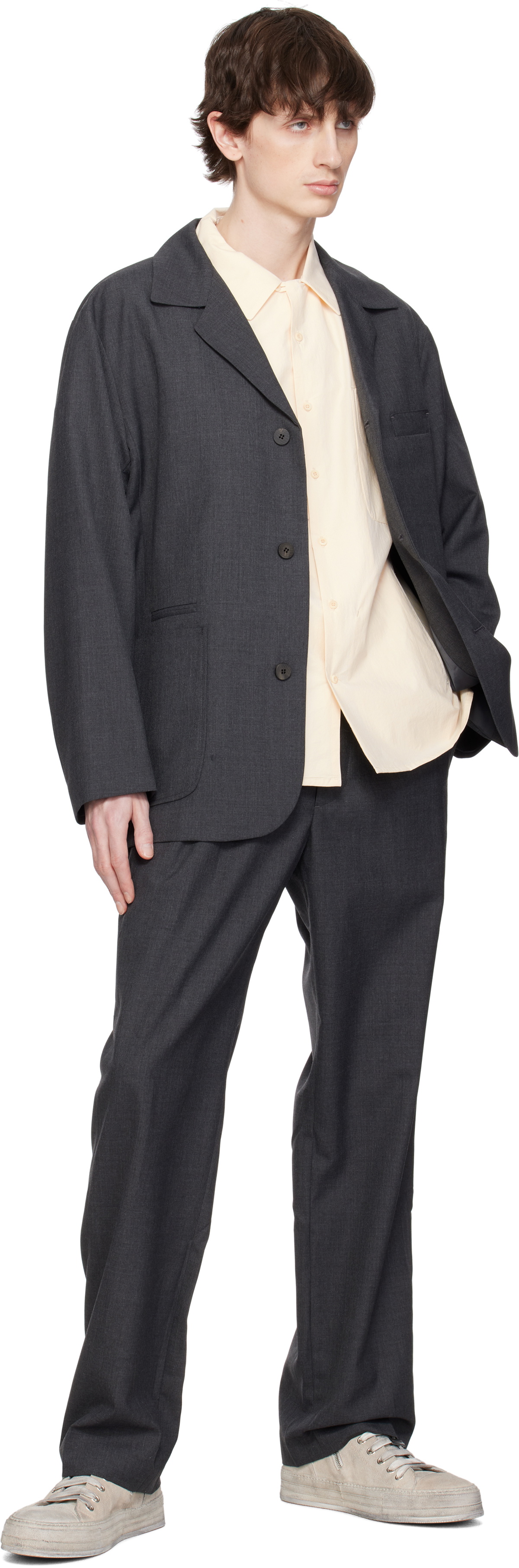 DOCUMENT Gray English Wool 3 Button Blazer