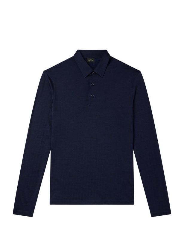 Photo: Brioni - Wool and Silk-Blend Polo Shirt - Blue