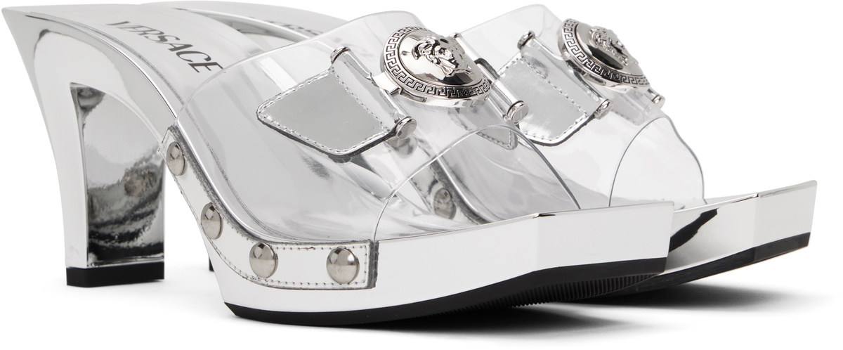 Versace Silver Medusa Buckle Transparent 60mm Heeled Sandals