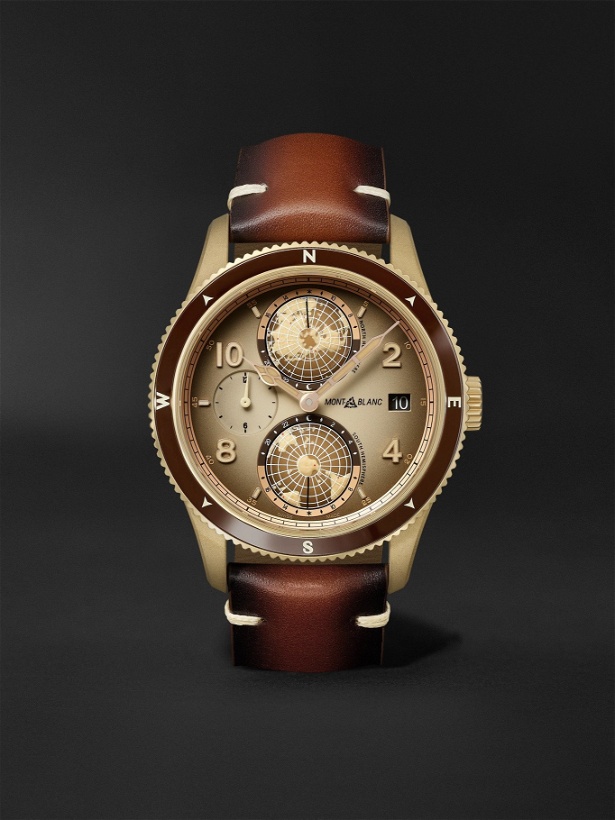 Photo: MONTBLANC - 1858 Geosphere Limited Edition Automatic 42mm Bronze and Leather Watch, Ref. No. 128504