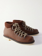 Loro Piana - Laax Walk Baby Cashmere-Trimmed Textured-Leather Hiking Boots - Brown