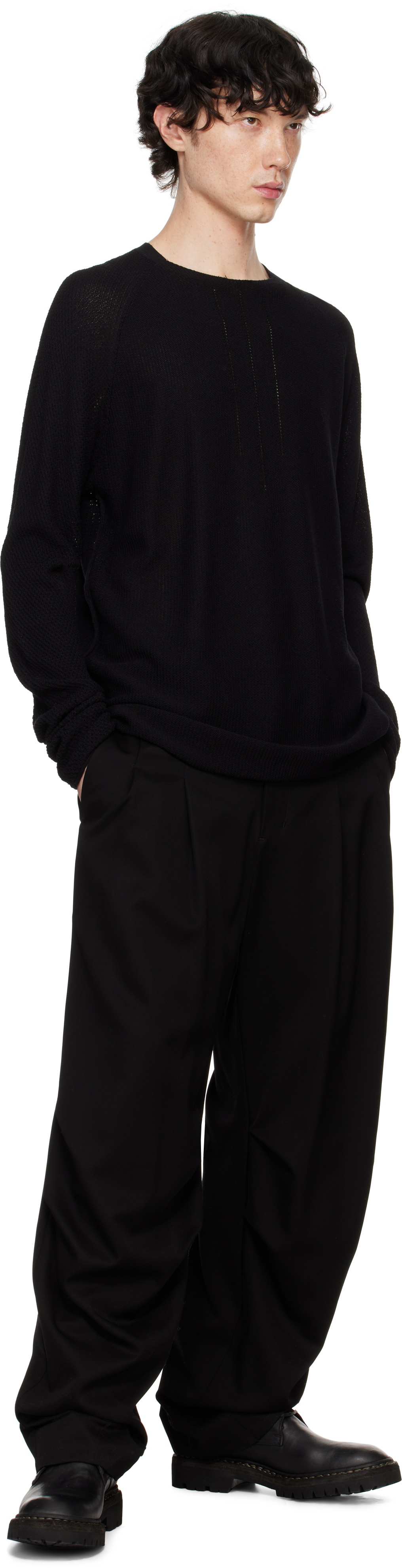 Knitted Panel Long-Sleeved T-Shirt