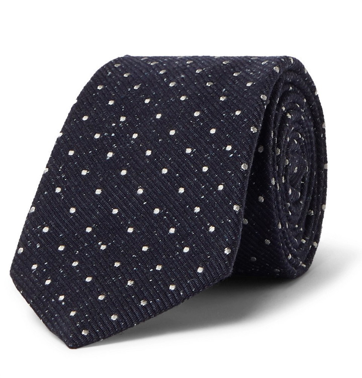 Photo: Canali - 8cm Polka-Dot Silk and Virgin Wool-Blend Tie - Navy