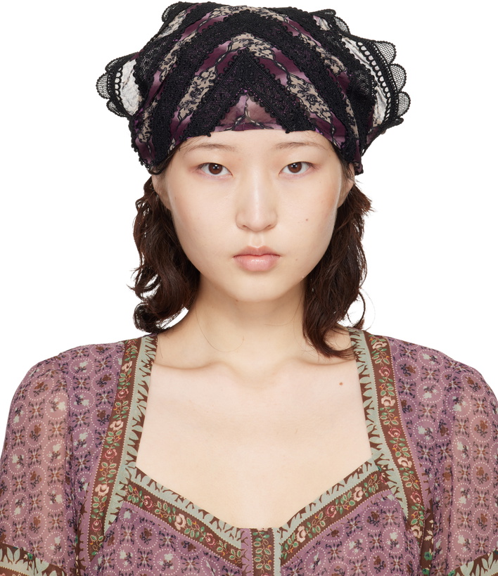 Photo: Anna Sui Black & Purple Cameo Stripe Print Headscarf