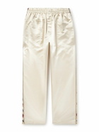 BODE - Candyfloss Straight-Leg Embroidered Voile-Trimmed Satin Track Pants - Neutrals