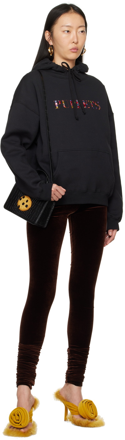 Puppets and Puppets Black Small Faux Croc Jewel Cookie Bag