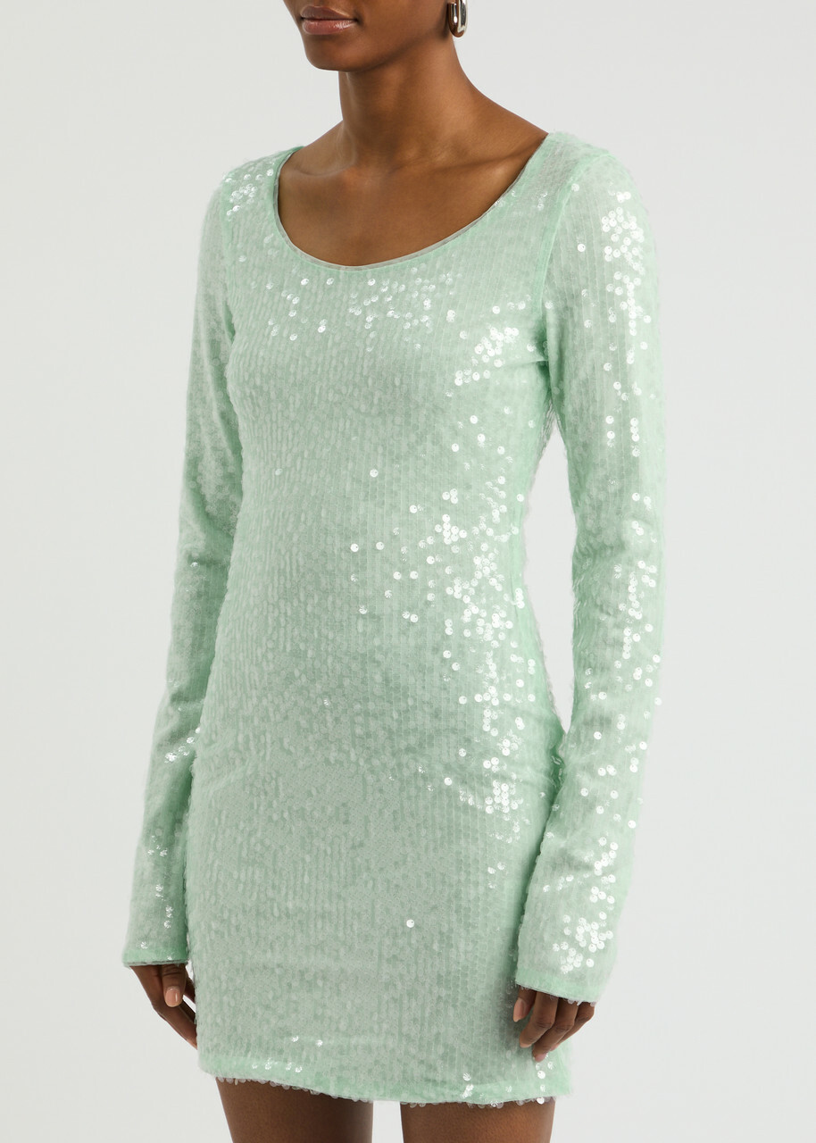 green emerald velvet dress Light Green Sparkly Tulle Off the Shoulder Prom Dresses FD3540 – Viniodress main image 1