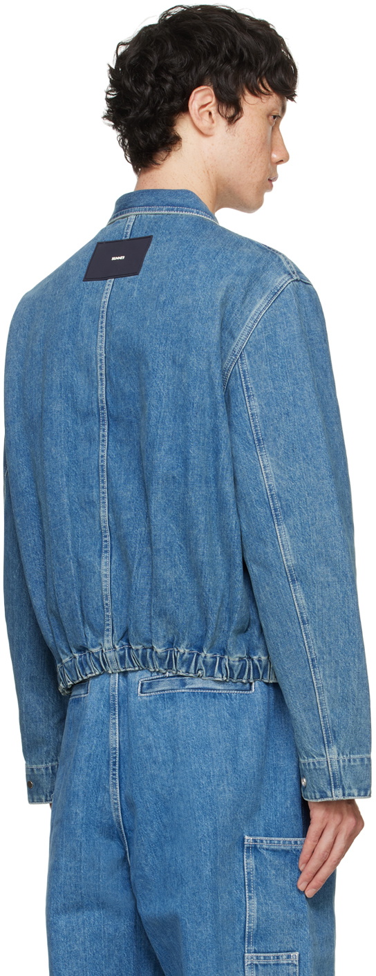 SUNNEI Blue Faded Denim Bomber Jacket
