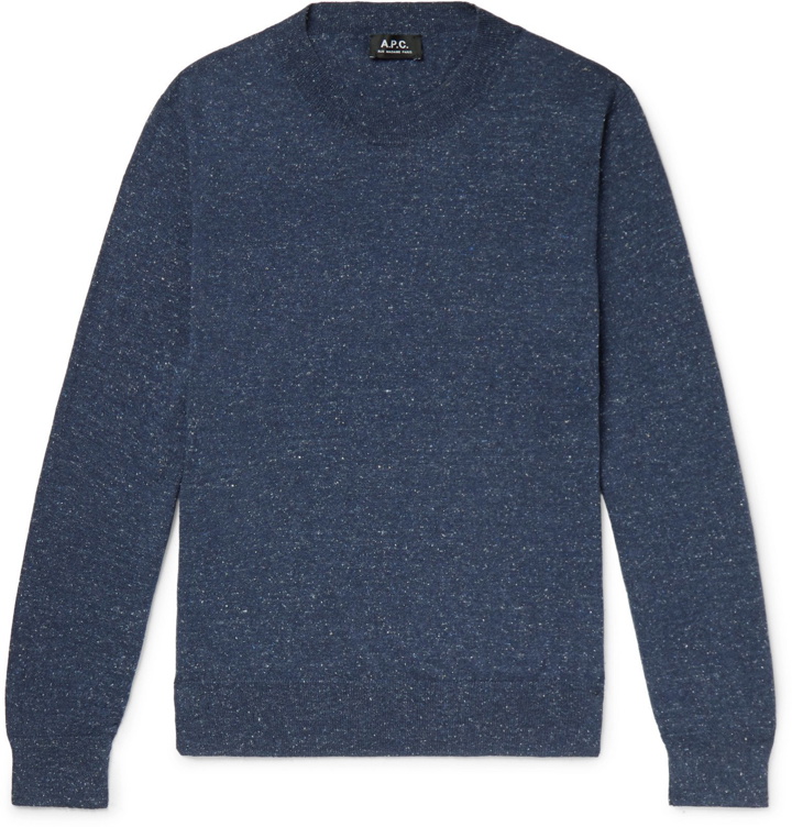 Photo: A.P.C. - Hiroshi Mélange Cotton, Wool and Silk-Blend Sweater - Blue
