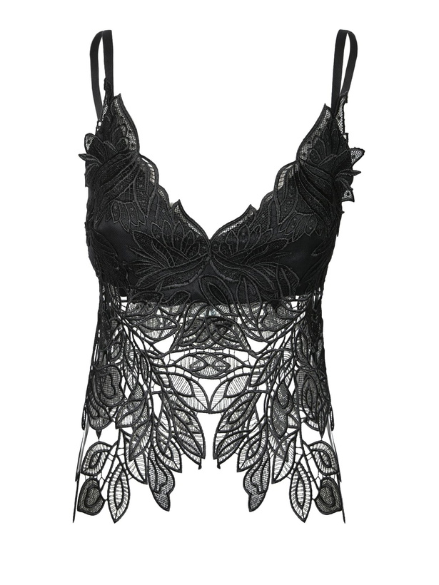Photo: Alberta Ferretti Black Foliage Macramã© Top