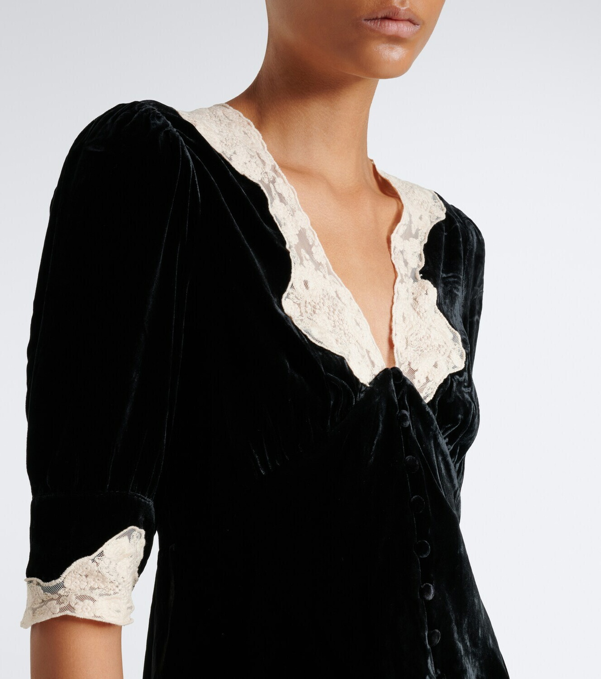 Rixo Amanda lace-trimmed velvet top