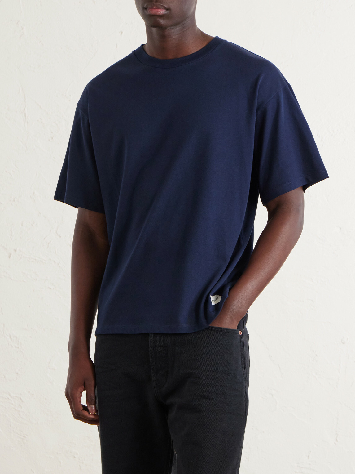 SAINT LAURENT - Logo-Appliquéd Cotton and Modal-Blend Jersey T-Shirt - Blue