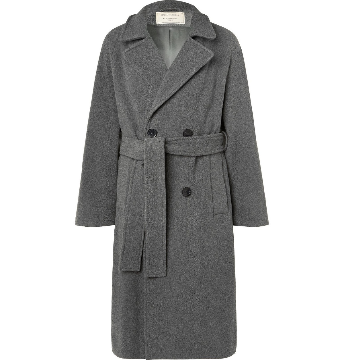 Maison Kitsuné - Oversized Belted Double-Breasted Wool-Blend Coat 