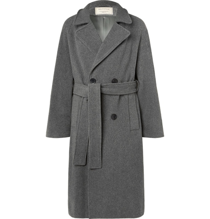 Photo: Maison Kitsuné - Oversized Belted Double-Breasted Wool-Blend Coat - Gray