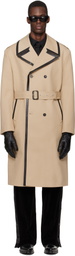 Ernest W. Baker Beige Leather Trim Trench Coat