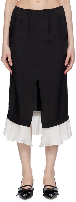 Photo: Pushbutton Black Frilled Hem Midi Skirt