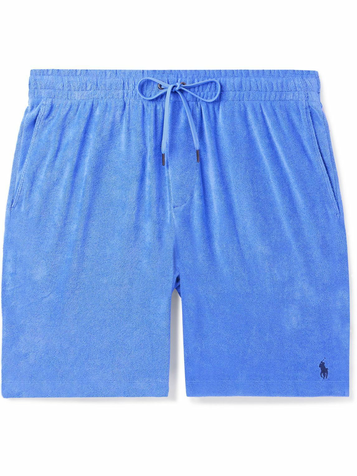 Photo: Polo Ralph Lauren - Straight-Leg Logo-Embroidered Cotton-Blend Terry Drawstring Shorts - Blue