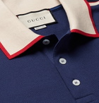Gucci - Webbing-Trimmed Stretch-Cotton Piqué Polo Shirt - Men - Navy