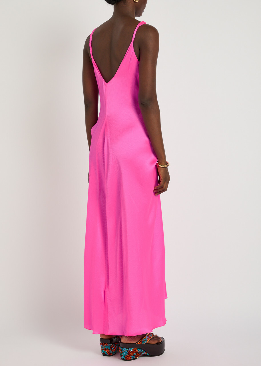 JW Anderson Draped Knot Silk Midi Dress Pink