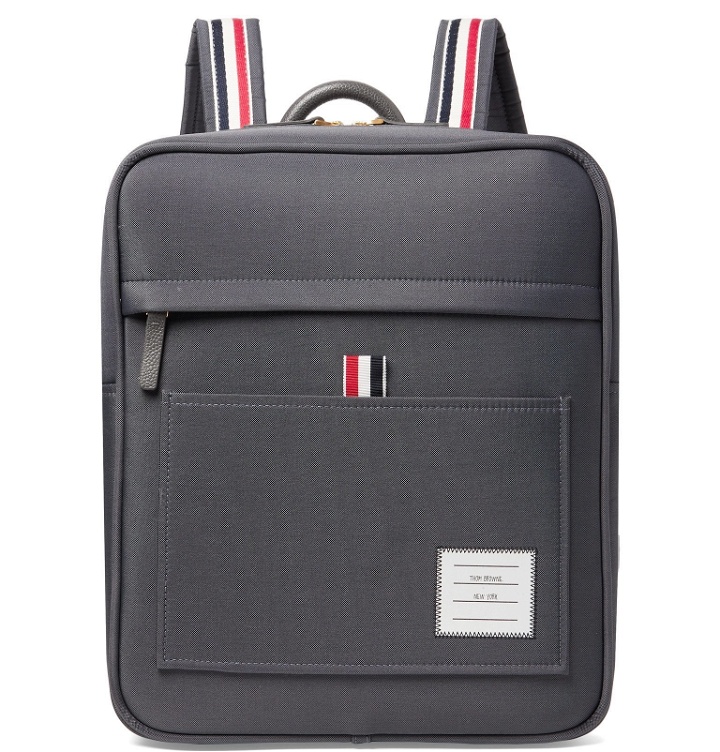 Photo: Thom Browne - Grosgrain-Trimmed Canvas Backpack - Gray