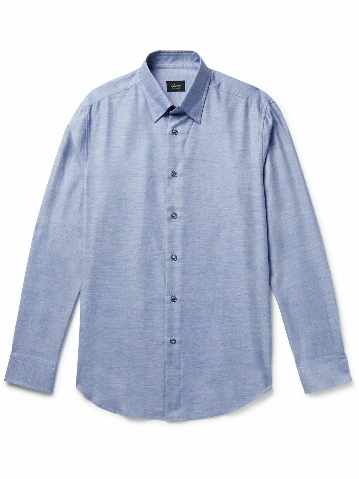 Photo: Brioni - Cotton and Cashmere-Blend Chambray Shirt - Blue