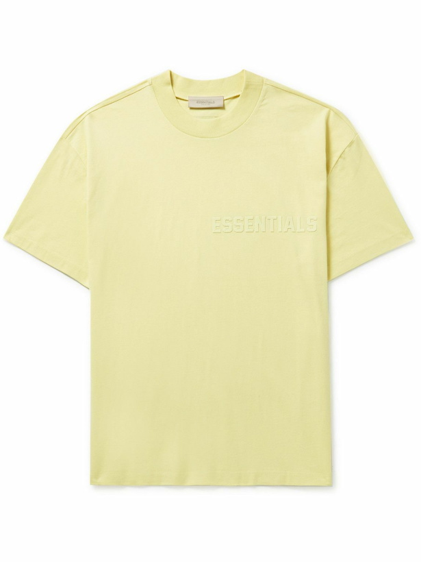 Photo: FEAR OF GOD ESSENTIALS - Oversized Logo-Flocked Cotton-Jersey T-Shirt - Yellow