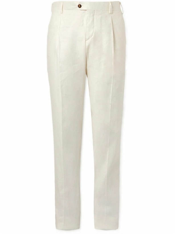 Photo: Lardini - Straight-Leg Pleated Linen-Blend Trousers - White