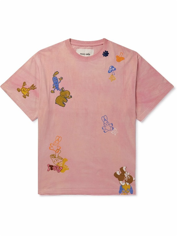 Photo: Story Mfg. - Grateful Logo-Embroidered Printed Organic Cotton-Jersey T-Shirt - Pink