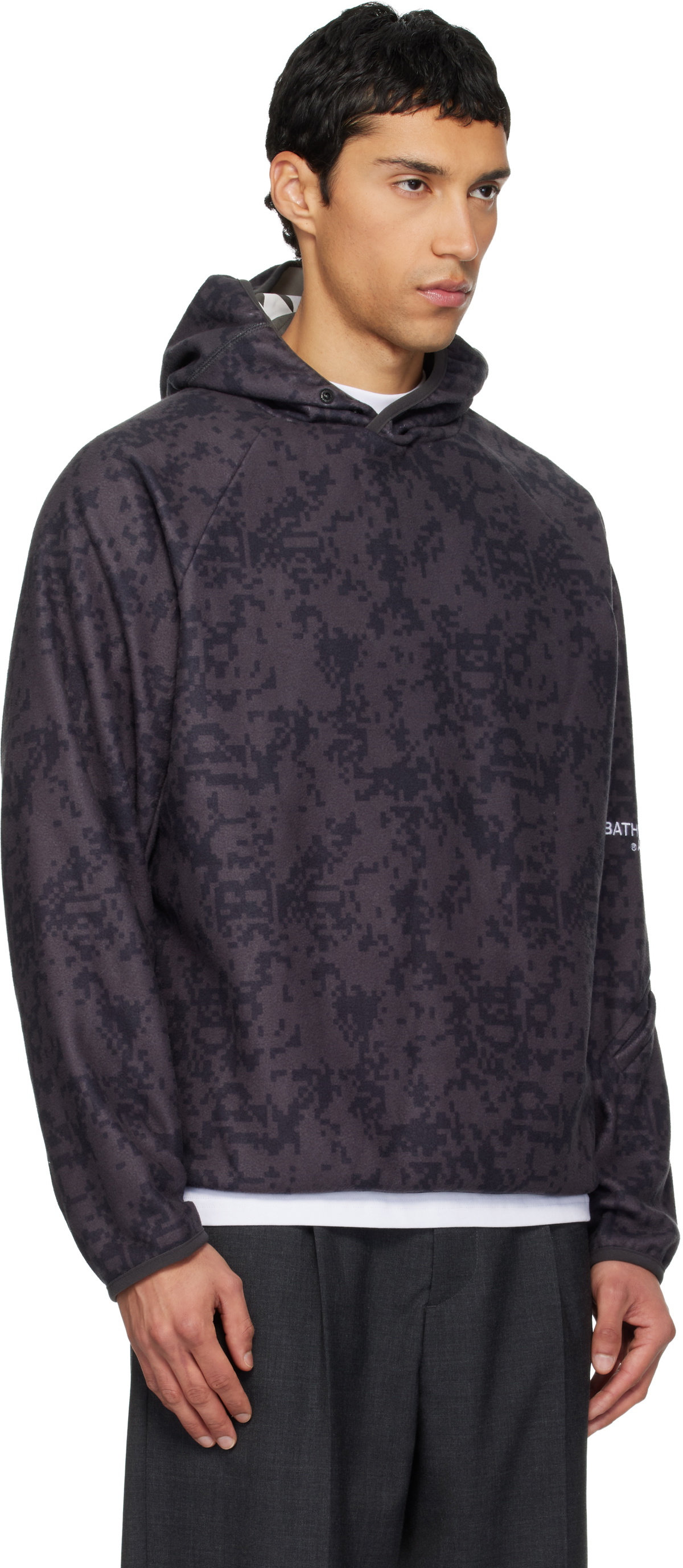 BAPE Gray Kazuki Kuraishi Edition Pixelate Camo Shark Hoodie
