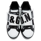 Dolce and Gabbana White and Black Elastic Logo Sneakers