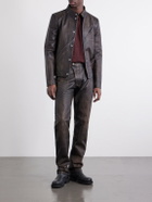 424 - Moto Straight-Leg Leather Trousers - Brown