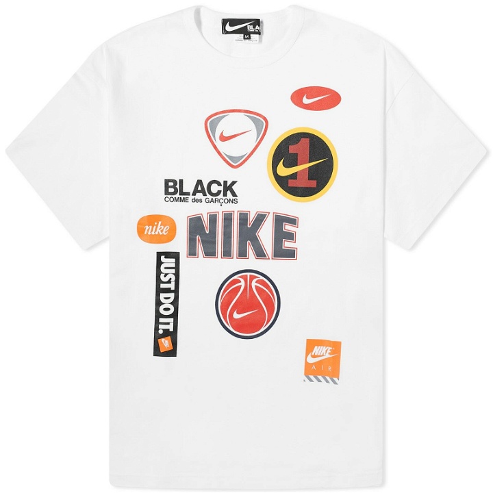 Photo: Comme des Garçons Black Men's x Nike Oversized Multi Logo Print Te in White