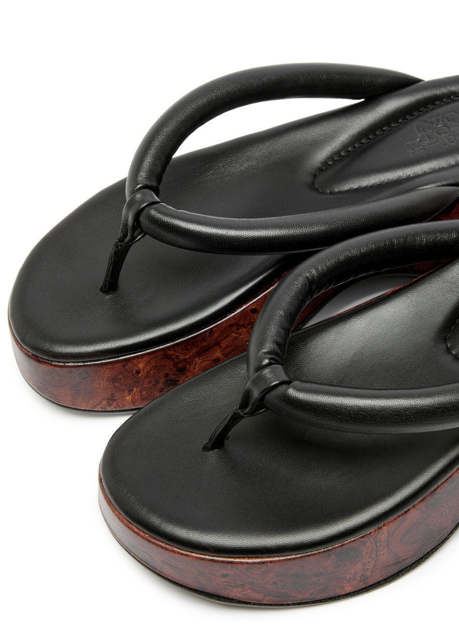 Gia Borghini Hazel Wood-effect Leather Flip Flops Black