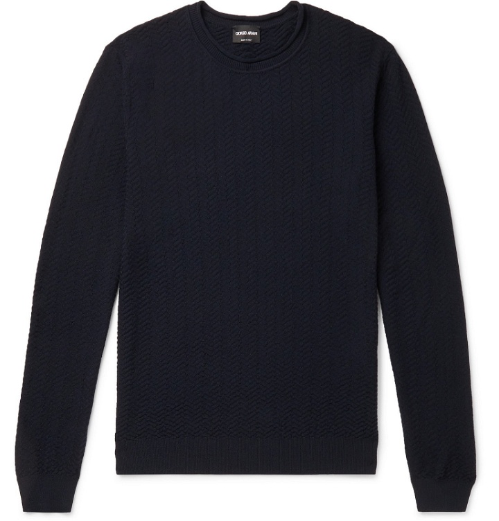 Photo: Giorgio Armani - Slim-Fit Quilted Virgin Wool-Blend Sweater - Blue