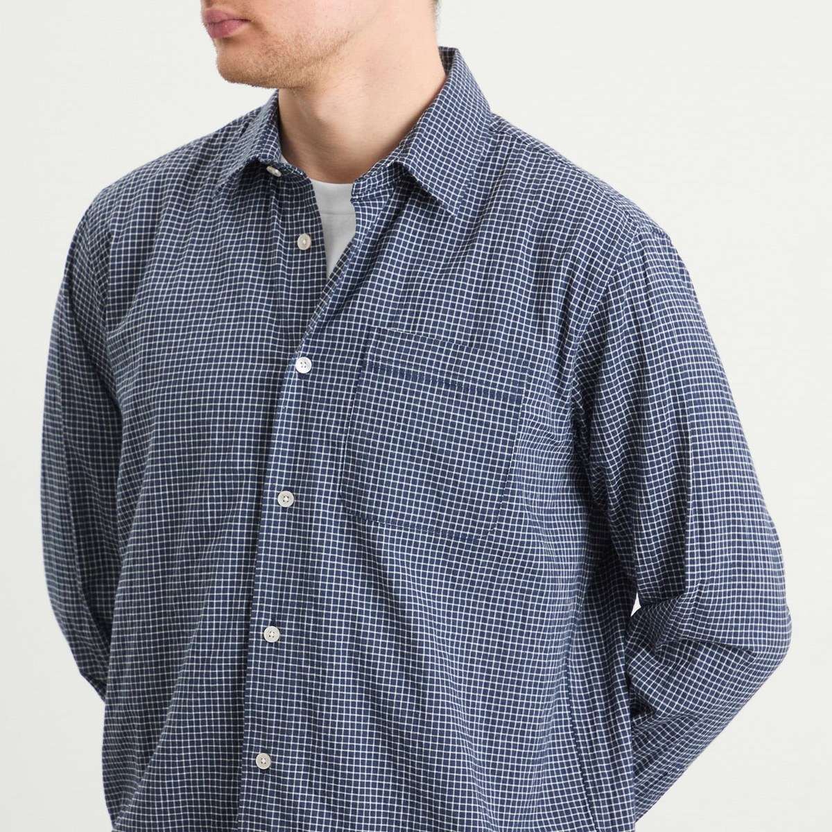 Foret Men's Pluto Checked Shirt in Navy/Cloud