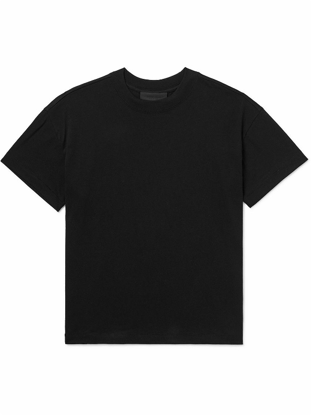 Photo: FEAR OF GOD ESSENTIALS - Logo-Appliquéd Cotton-Blend Jersey T-Shirt - Black