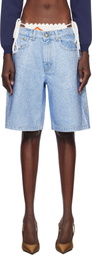 Casablanca Blue Crystal Embellished Denim Shorts