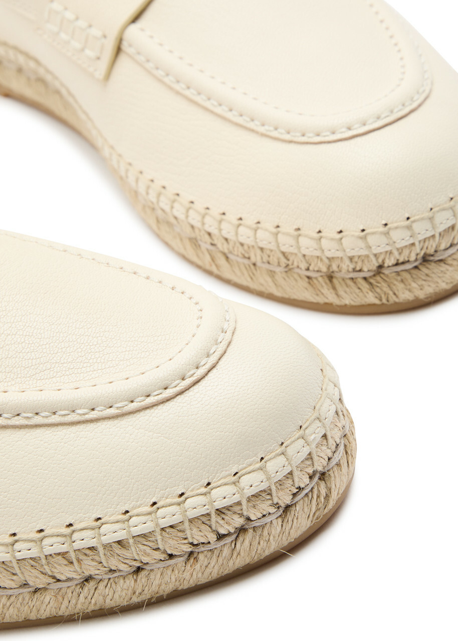 Valentino Garavani Palm Avenue Leather Espadrille Loafers Cream