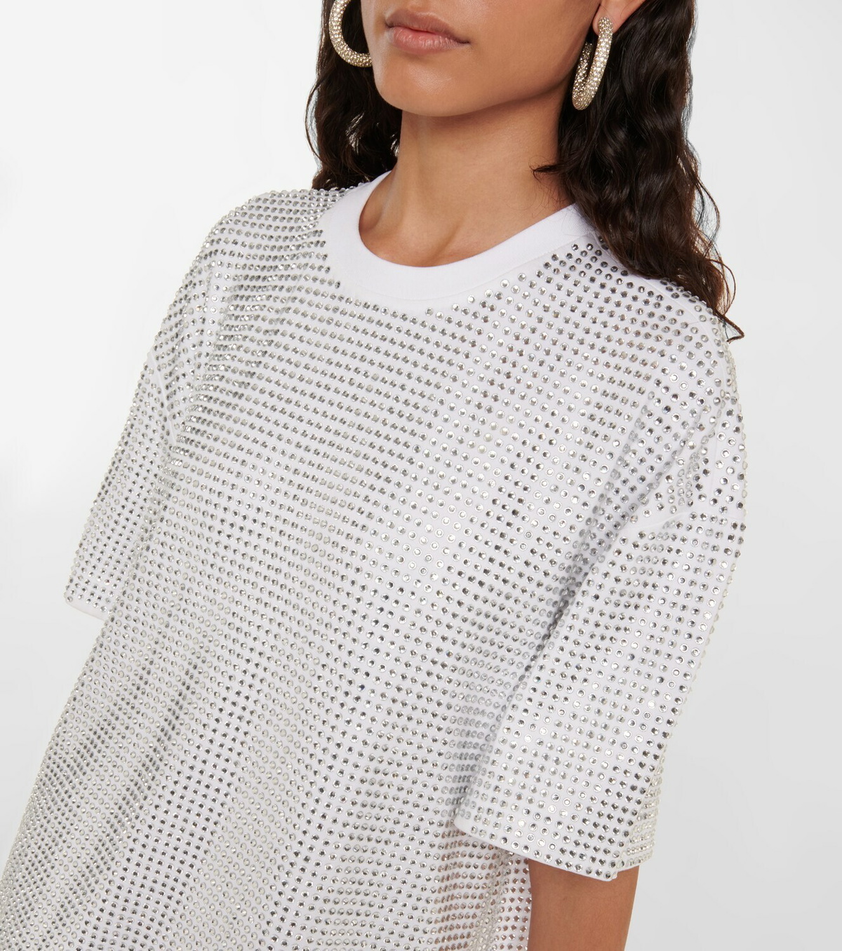 embellished t shirt dress AREA crystal-embellished Slit T-shirt Dress | Black
